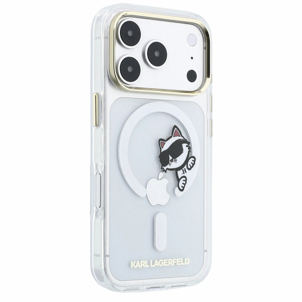 MagSafe-kuori Apple iPhone 18 Pro / 17 Pro:lle, Karl Lagerfeld, IML Peekaboo -kuvio ja metallikehys, läpinäkyvä
