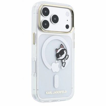 MagSafe-kuori Apple iPhone 18 Pro / 17 Pro:lle, Karl Lagerfeld, IML Peekaboo -kuvio ja metallikehys, läpinäkyvä