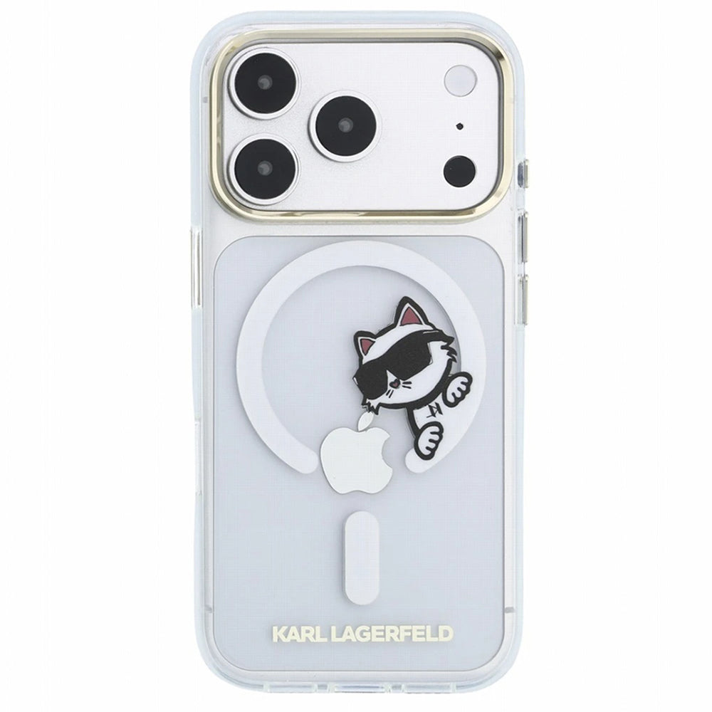 MagSafe-kuori Apple iPhone 18 Pro / 17 Pro:lle, Karl Lagerfeld, IML Peekaboo -kuvio ja metallikehys, läpinäkyvä