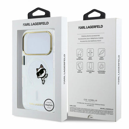 MagSafe-kuori Apple iPhone 18 Pro / 17 Pro:lle, Karl Lagerfeld, IML Peekaboo -kuvio ja metallikehys, läpinäkyvä