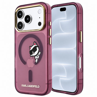 MagSafe-kuori Apple iPhone 18 Pro / 17 Pro -puhelimelle, Karl Lagerfeld, IML Peekaboo Print and Metal Frame, viininpunainen