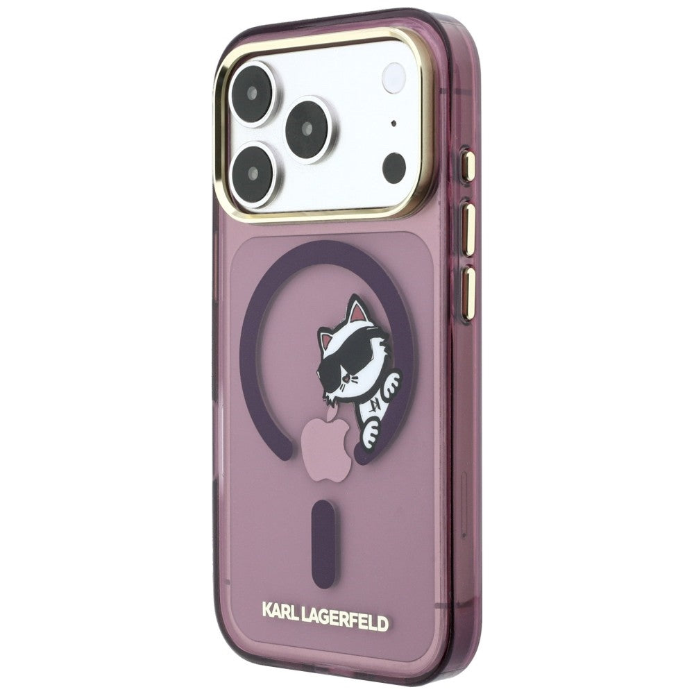 MagSafe-kuori Apple iPhone 18 Pro / 17 Pro -puhelimelle, Karl Lagerfeld, IML Peekaboo Print and Metal Frame, viininpunainen