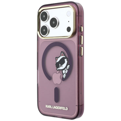MagSafe-kuori Apple iPhone 18 Pro / 17 Pro -puhelimelle, Karl Lagerfeld, IML Peekaboo Print and Metal Frame, viininpunainen