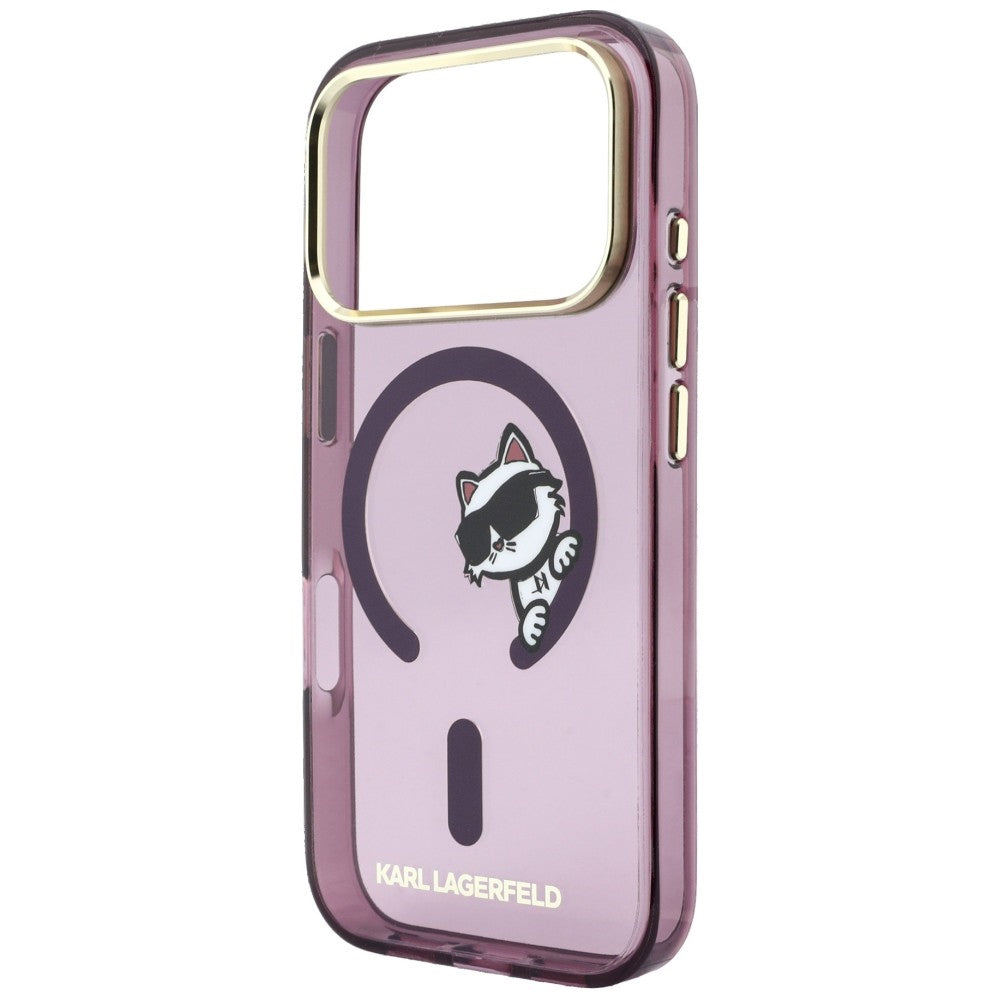 MagSafe-kuori Apple iPhone 18 Pro / 17 Pro -puhelimelle, Karl Lagerfeld, IML Peekaboo Print and Metal Frame, viininpunainen