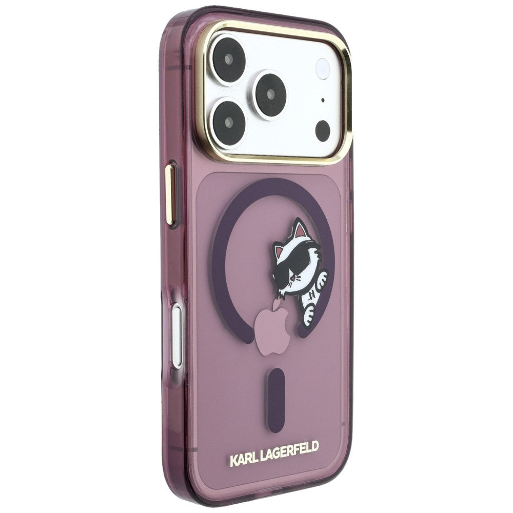 MagSafe-kuori Apple iPhone 18 Pro / 17 Pro -puhelimelle, Karl Lagerfeld, IML Peekaboo Print and Metal Frame, viininpunainen