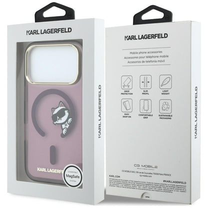 MagSafe-kuori Apple iPhone 18 Pro / 17 Pro -puhelimelle, Karl Lagerfeld, IML Peekaboo Print and Metal Frame, viininpunainen