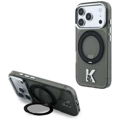 MagSafe-kuori Apple iPhone 18 Pro / 17 Pro:lle, Karl Lagerfeld, IML Ring Stand Kameo Metal, Musta