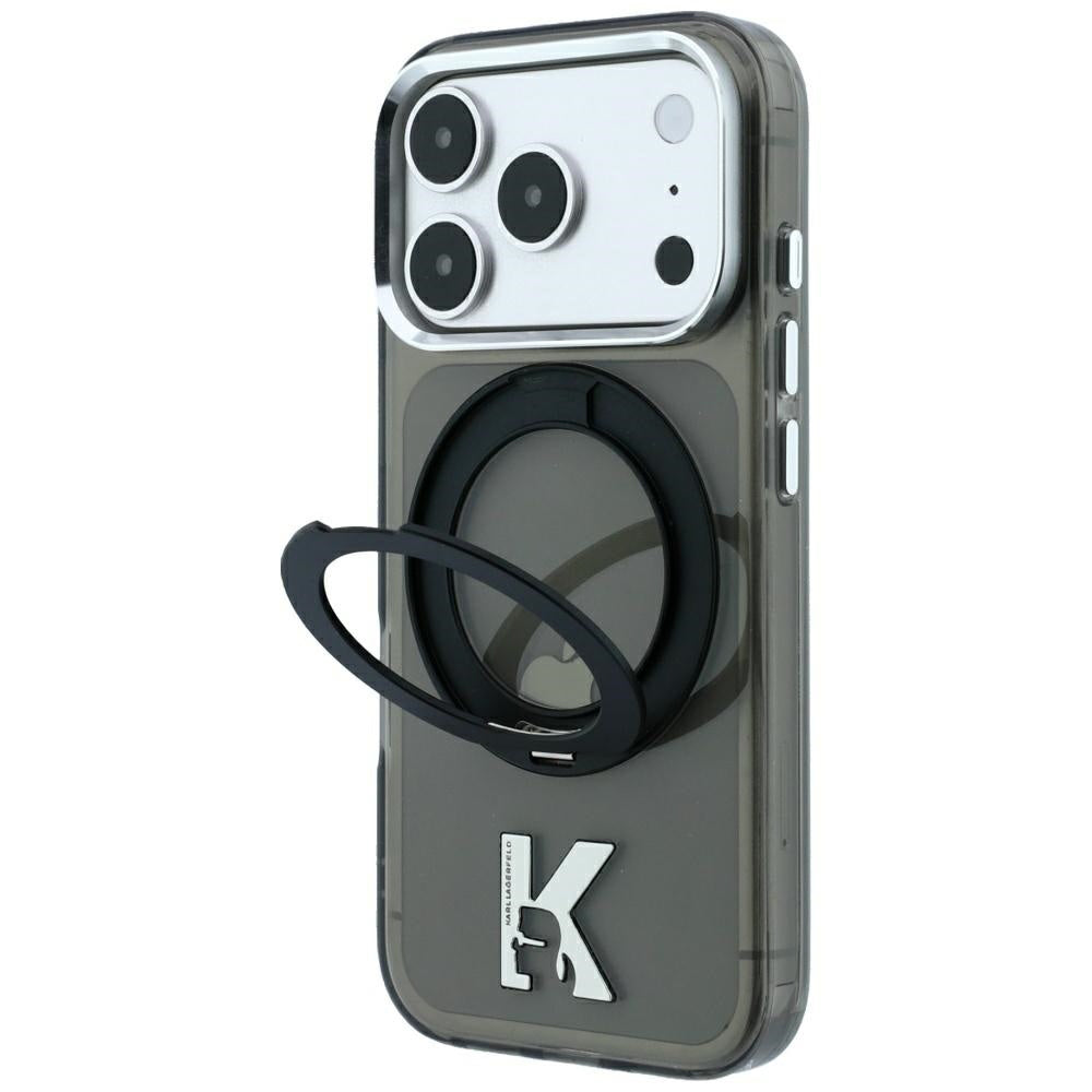 MagSafe-kuori Apple iPhone 18 Pro / 17 Pro:lle, Karl Lagerfeld, IML Ring Stand Kameo Metal, Musta
