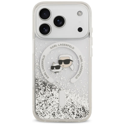 MagSafe-kuori Apple iPhone 18 Pro / 17 Pro:lle, Karl Lagerfeld, Liquid Glitter Karl & Choupette Head's, Läpinäkyvä