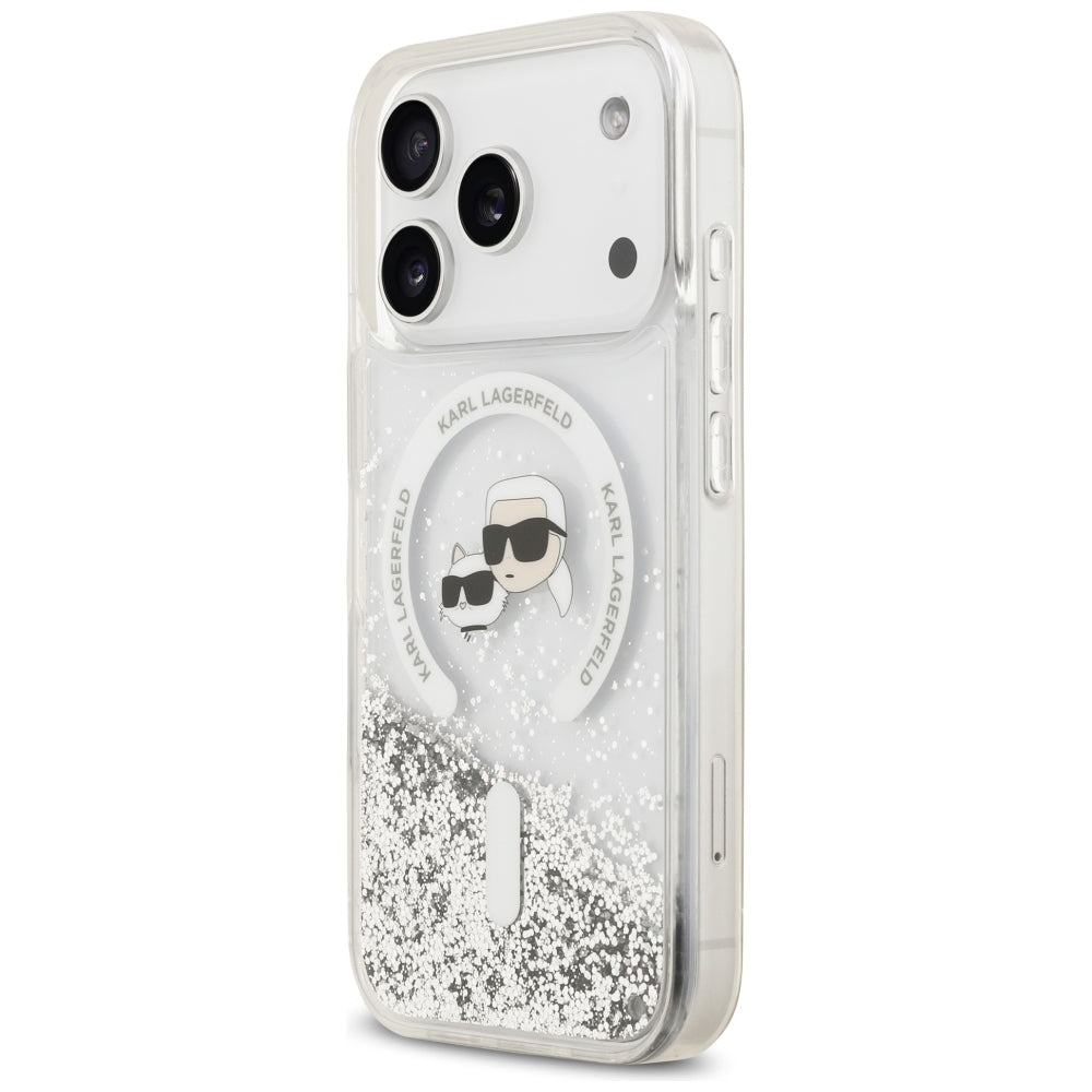 MagSafe-kuori Apple iPhone 18 Pro / 17 Pro:lle, Karl Lagerfeld, Liquid Glitter Karl & Choupette Head's, Läpinäkyvä