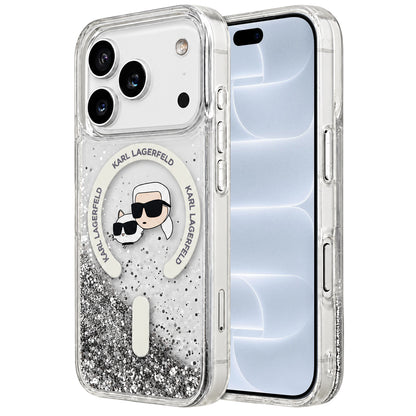 MagSafe-kuori Apple iPhone 18 Pro / 17 Pro:lle, Karl Lagerfeld, Liquid Glitter Karl & Choupette Head's, Läpinäkyvä