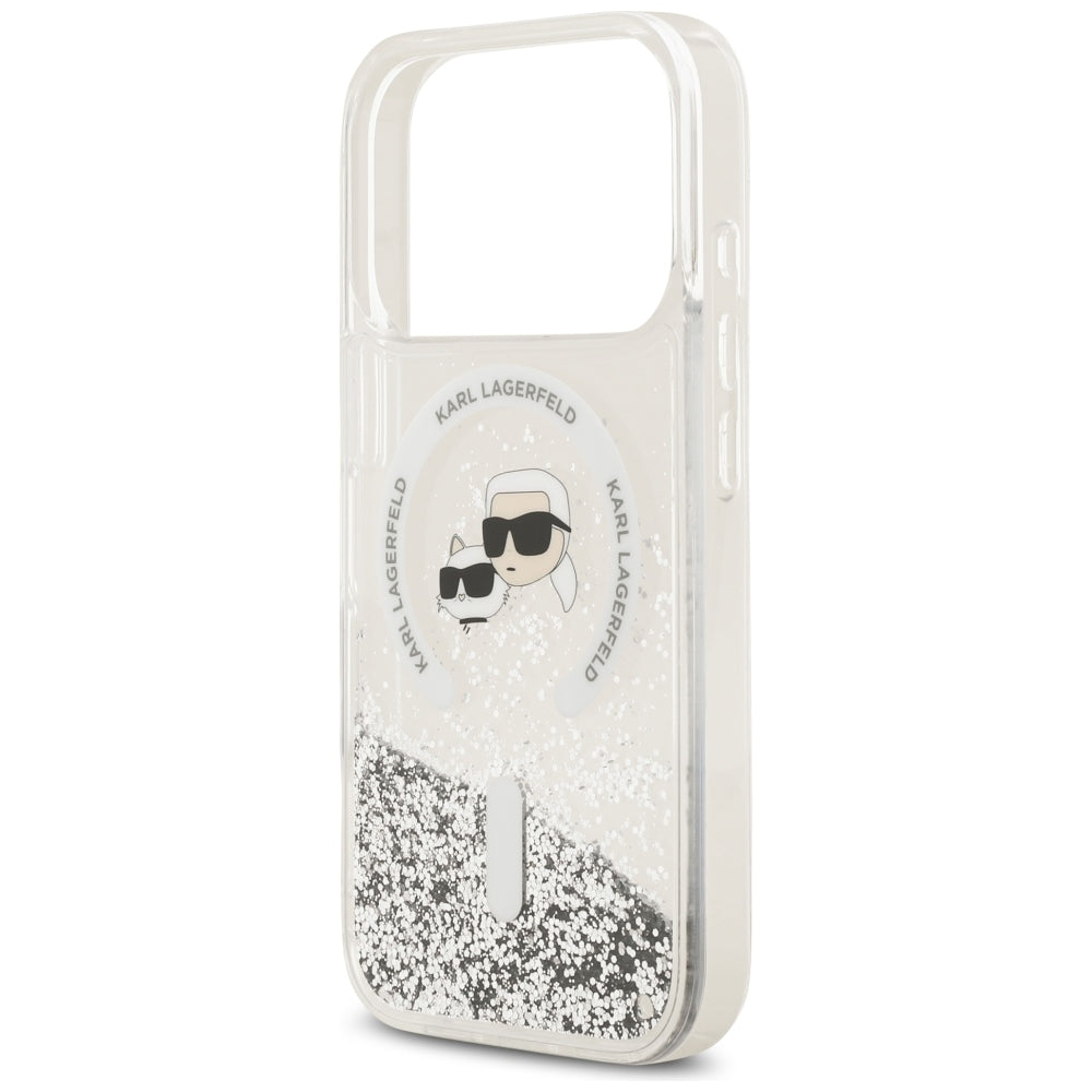MagSafe-kuori Apple iPhone 18 Pro / 17 Pro:lle, Karl Lagerfeld, Liquid Glitter Karl & Choupette Head's, Läpinäkyvä