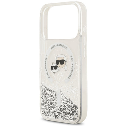 MagSafe-kuori Apple iPhone 18 Pro / 17 Pro:lle, Karl Lagerfeld, Liquid Glitter Karl & Choupette Head's, Läpinäkyvä