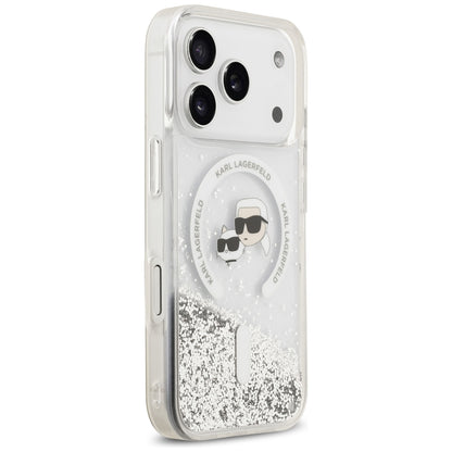 MagSafe-kuori Apple iPhone 18 Pro / 17 Pro:lle, Karl Lagerfeld, Liquid Glitter Karl & Choupette Head's, Läpinäkyvä