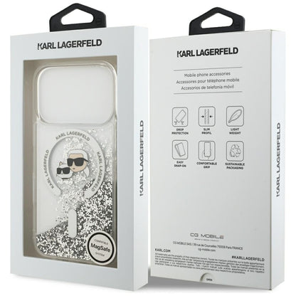 MagSafe-kuori Apple iPhone 18 Pro / 17 Pro:lle, Karl Lagerfeld, Liquid Glitter Karl & Choupette Head's, Läpinäkyvä