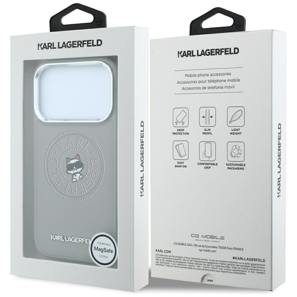 MagSafe-kuori Apple iPhone 18 Pro / 17 Pro:lle, Karl Lagerfeld, Point and Choupette Sketch, Harmaa