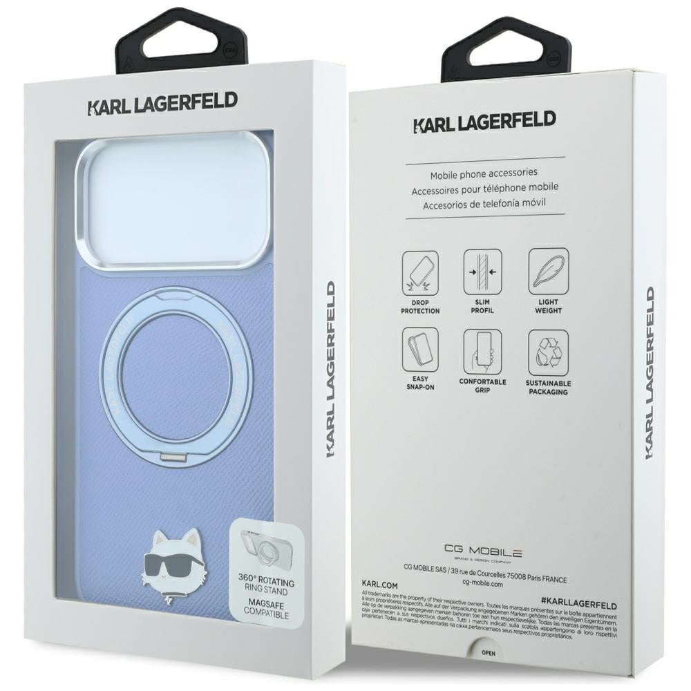 MagSafe-kuori Apple iPhone 18 Pro / 17 Pro:lle, Karl Lagerfeld, Ring Stand 360 Choupette Pin, Bleu