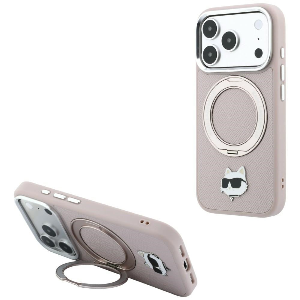 MagSafe-kuori Apple iPhone 18 Pro / 17 Pro -puhelimelle, Karl Lagerfeld, Ring Stand 360 Choupette Pin, vaaleanpunainen