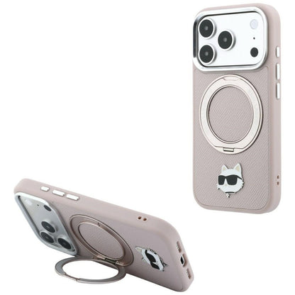 MagSafe-kuori Apple iPhone 18 Pro / 17 Pro -puhelimelle, Karl Lagerfeld, Ring Stand 360 Choupette Pin, vaaleanpunainen