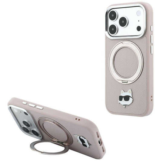 MagSafe-kuori Apple iPhone 18 Pro / 17 Pro -puhelimelle, Karl Lagerfeld, Ring Stand 360 Choupette Pin, vaaleanpunainen