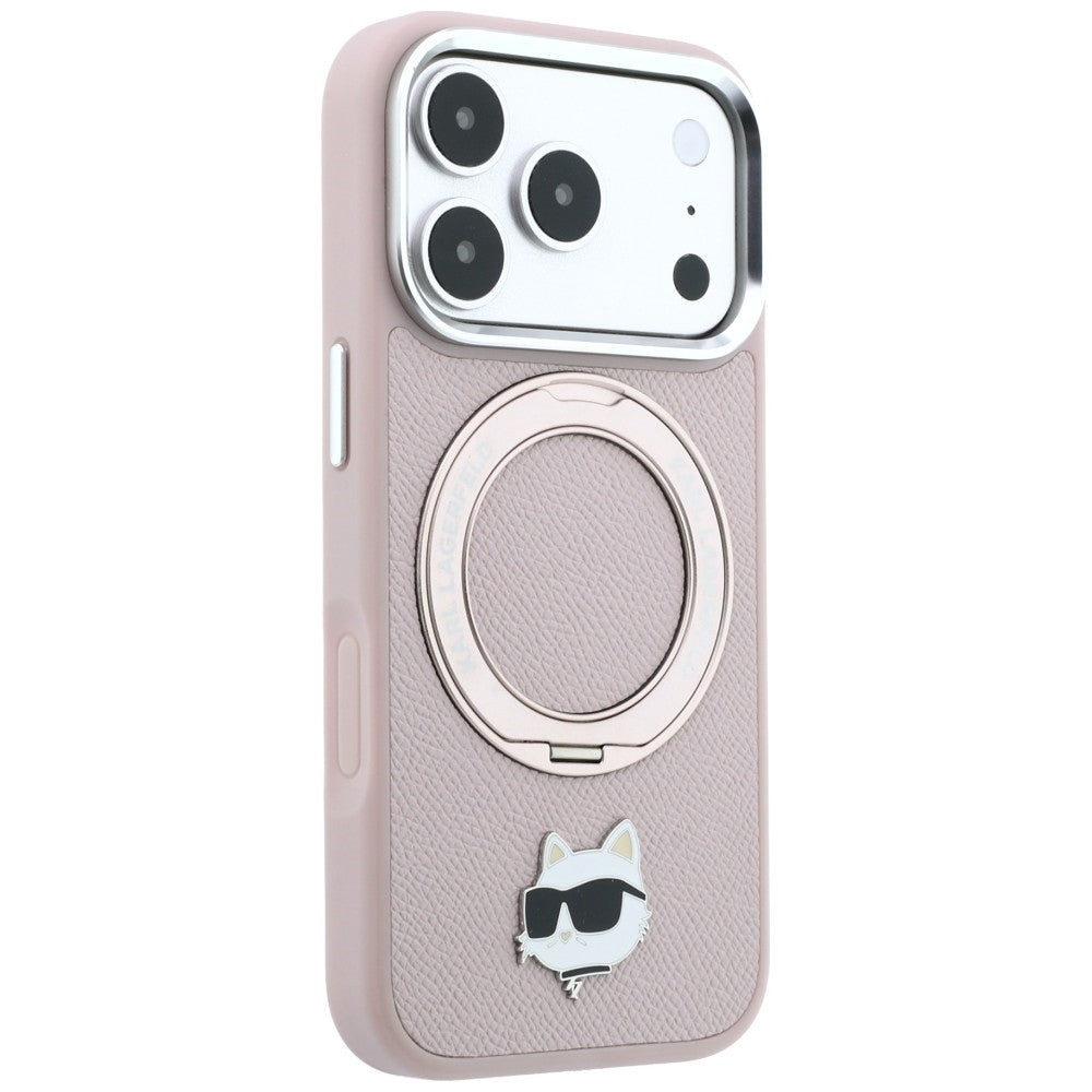 MagSafe-kuori Apple iPhone 18 Pro / 17 Pro -puhelimelle, Karl Lagerfeld, Ring Stand 360 Choupette Pin, vaaleanpunainen