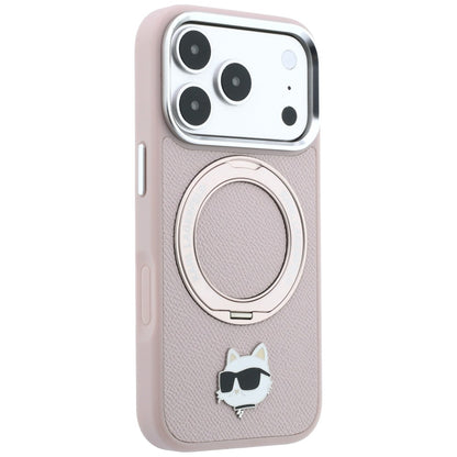 MagSafe-kuori Apple iPhone 18 Pro / 17 Pro -puhelimelle, Karl Lagerfeld, Ring Stand 360 Choupette Pin, vaaleanpunainen