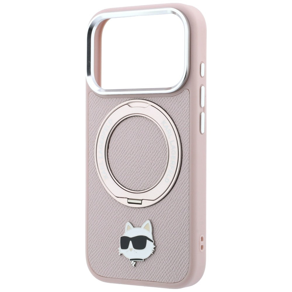 MagSafe-kuori Apple iPhone 18 Pro / 17 Pro -puhelimelle, Karl Lagerfeld, Ring Stand 360 Choupette Pin, vaaleanpunainen