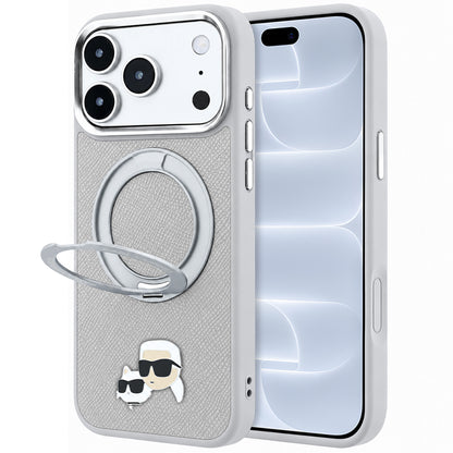 MagSafe-kuori Apple iPhone 18 Pro / 17 Pro -puhelimelle, Karl Lagerfeld, Ring Stand 360 Karl & Choupette Pin, harmaa