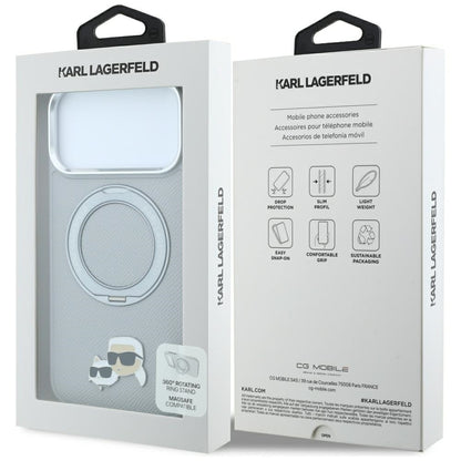 MagSafe-kuori Apple iPhone 18 Pro / 17 Pro -puhelimelle, Karl Lagerfeld, Ring Stand 360 Karl & Choupette Pin, harmaa