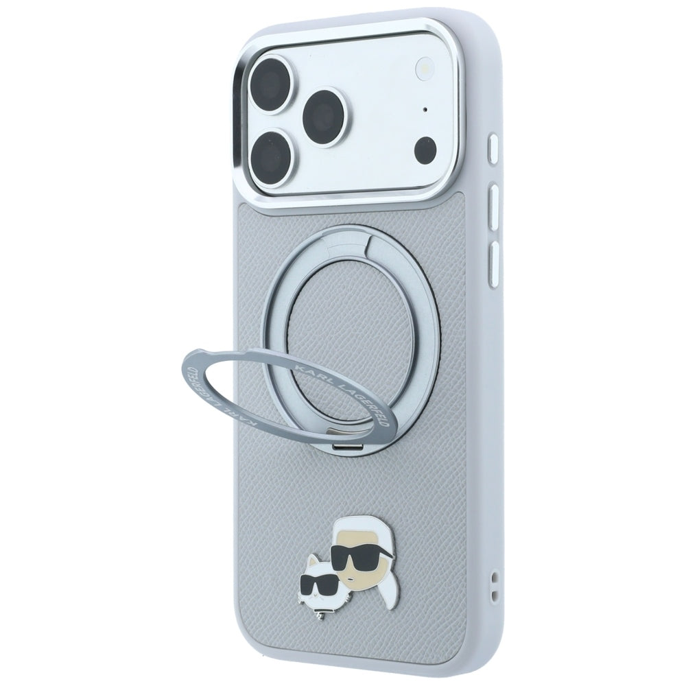 MagSafe-kuori Apple iPhone 18 Pro / 17 Pro -puhelimelle, Karl Lagerfeld, Ring Stand 360 Karl & Choupette Pin, harmaa