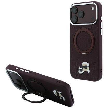 MagSafe Case for Apple iPhone 18 Pro / 17 Pro, Karl Lagerfeld, Ring Stand 360 Karl & Choupette Pin, Burgundy