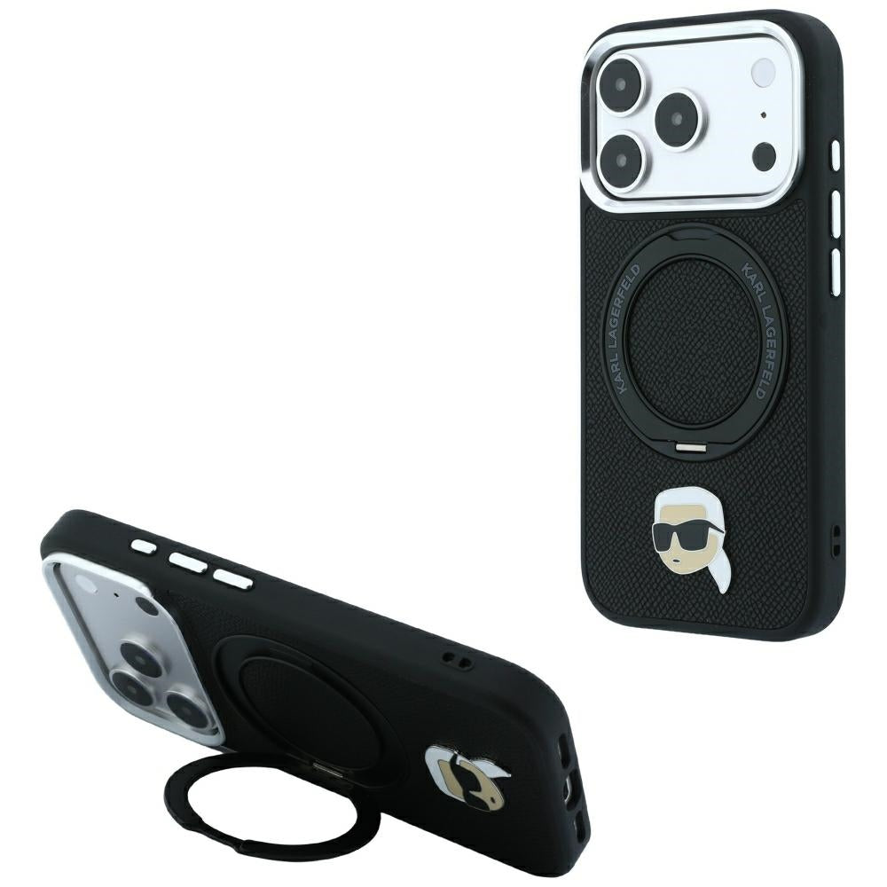 MagSafe-kuori Apple iPhone 18 Pro / 17 Pro:lle, Karl Lagerfeld, Ring Stand 360 Karl Pin, Musta