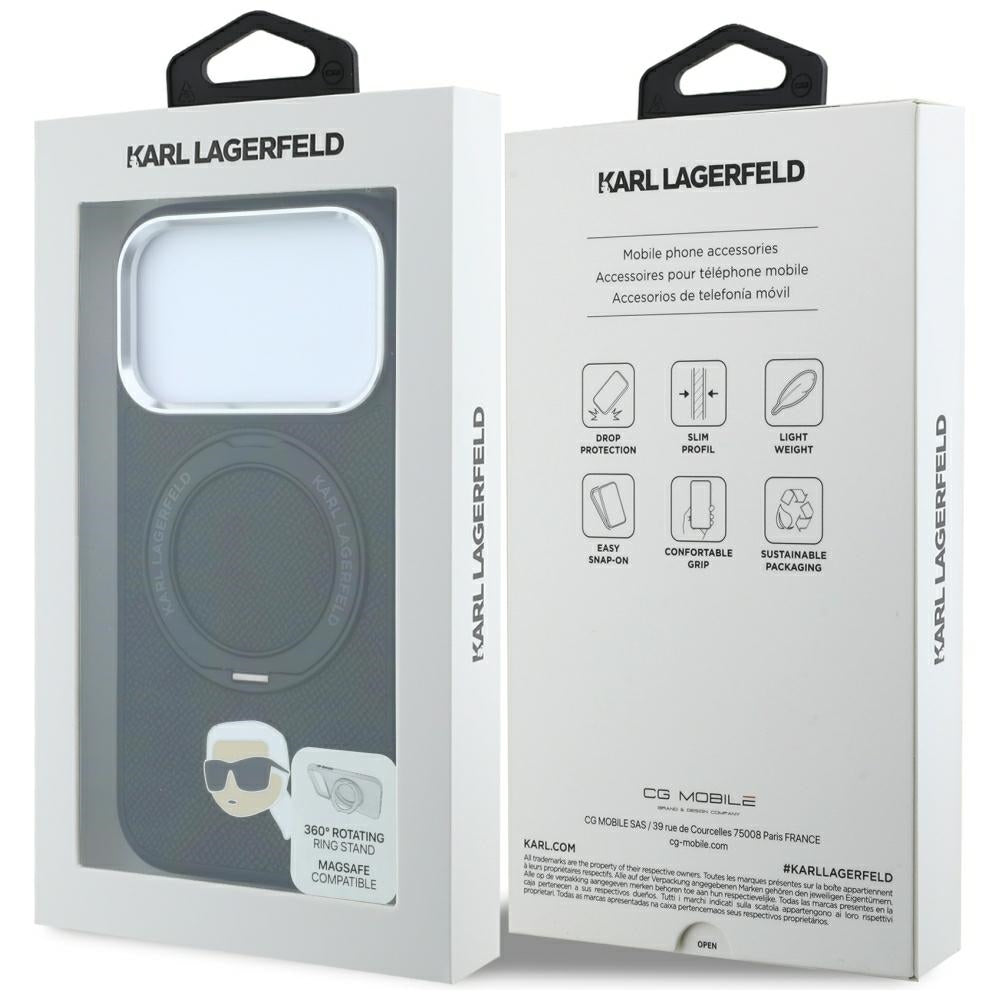 MagSafe-kuori Apple iPhone 18 Pro / 17 Pro:lle, Karl Lagerfeld, Ring Stand 360 Karl Pin, Musta