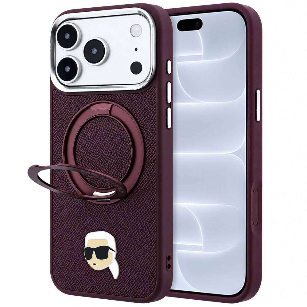 MagSafe-kuori Apple iPhone 18 Pro / 17 Pro:lle, Karl Lagerfeld, Ring Stand 360 Karl Pin, Viininpunainen