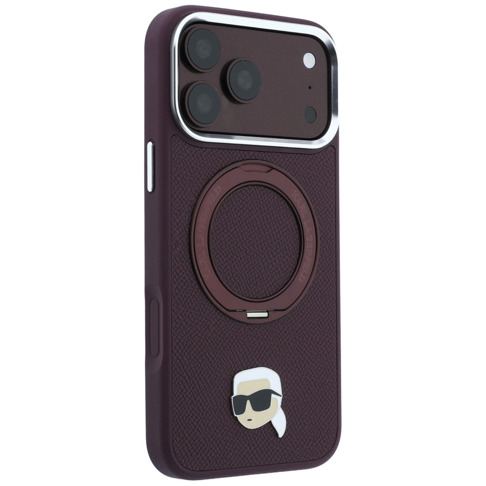 MagSafe-kuori Apple iPhone 18 Pro / 17 Pro:lle, Karl Lagerfeld, Ring Stand 360 Karl Pin, Viininpunainen