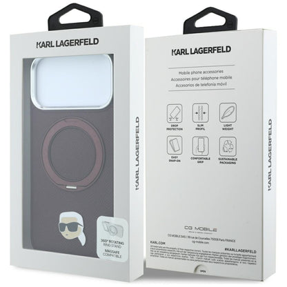 MagSafe-kuori Apple iPhone 18 Pro / 17 Pro:lle, Karl Lagerfeld, Ring Stand 360 Karl Pin, Viininpunainen