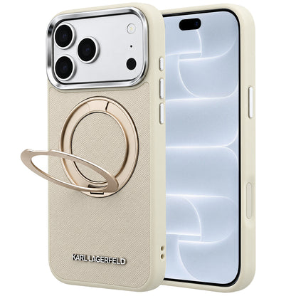 MagSafe-kuori Apple iPhone 18 Pro / 17 Pro -puhelimelle, Karl Lagerfeld, Ring Stand 360 Saffiano, beige
