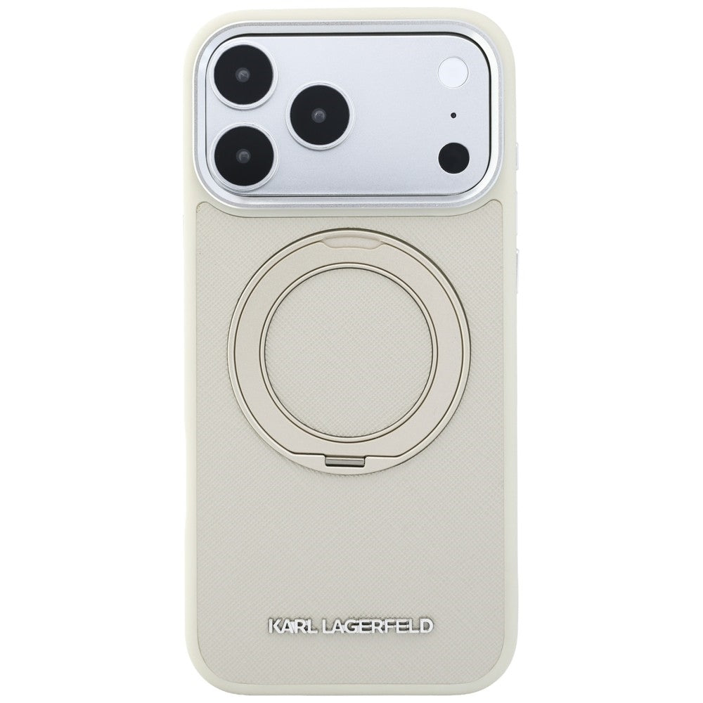 MagSafe-kuori Apple iPhone 18 Pro / 17 Pro -puhelimelle, Karl Lagerfeld, Ring Stand 360 Saffiano, beige