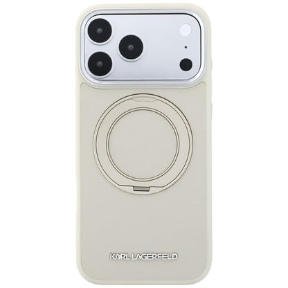 MagSafe-kuori Apple iPhone 18 Pro / 17 Pro -puhelimelle, Karl Lagerfeld, Ring Stand 360 Saffiano, beige