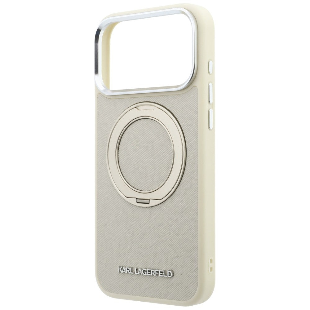 MagSafe-kuori Apple iPhone 18 Pro / 17 Pro -puhelimelle, Karl Lagerfeld, Ring Stand 360 Saffiano, beige