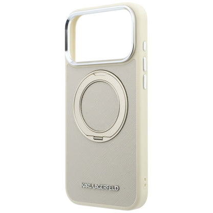 MagSafe-kuori Apple iPhone 18 Pro / 17 Pro -puhelimelle, Karl Lagerfeld, Ring Stand 360 Saffiano, beige