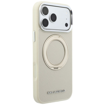 MagSafe-kuori Apple iPhone 18 Pro / 17 Pro -puhelimelle, Karl Lagerfeld, Ring Stand 360 Saffiano, beige
