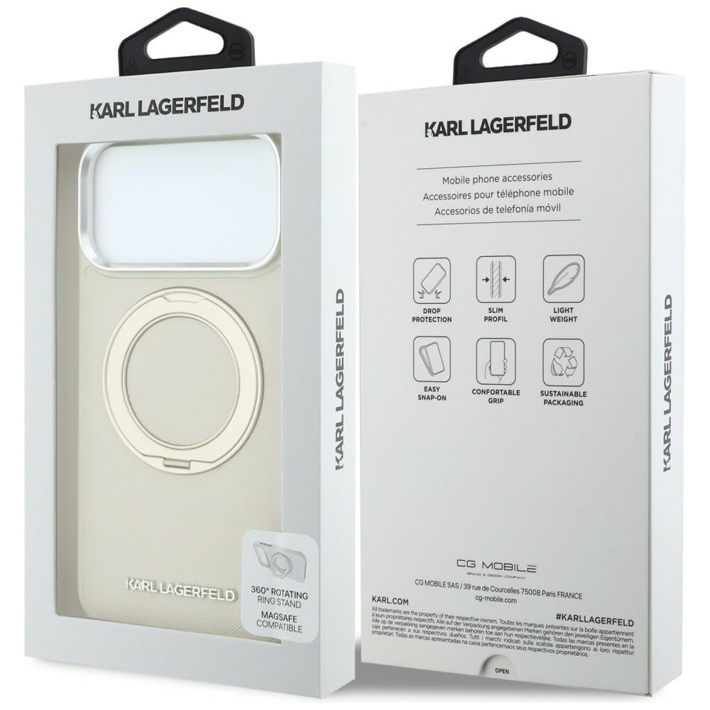 MagSafe-kuori Apple iPhone 18 Pro / 17 Pro -puhelimelle, Karl Lagerfeld, Ring Stand 360 Saffiano, beige
