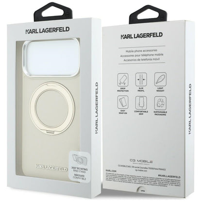 MagSafe-kuori Apple iPhone 18 Pro / 17 Pro -puhelimelle, Karl Lagerfeld, Ring Stand 360 Saffiano, beige