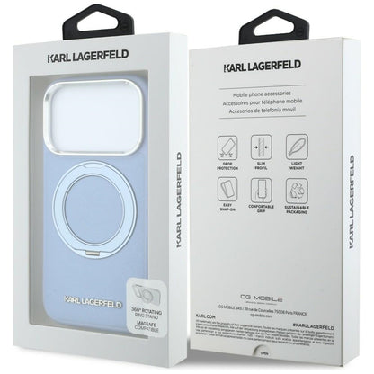 MagSafe Case for Apple iPhone 18 Pro / 17 Pro, Karl Lagerfeld, Ring Stand 360 Saffiano, Blue