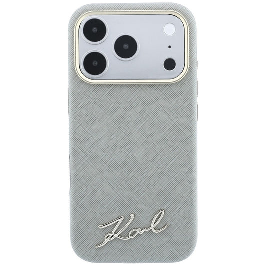 MagSafe-kuori Apple iPhone 18 Pro / 17 Pro:lle, Karl Lagerfeld, Saffiano Small Script Metal Logo, Harmaa Beige