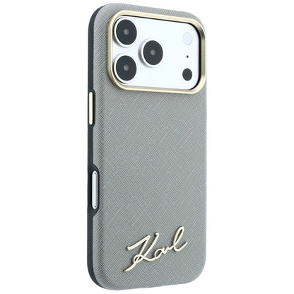 MagSafe-kuori Apple iPhone 18 Pro / 17 Pro:lle, Karl Lagerfeld, Saffiano Small Script Metal Logo, Harmaa Beige