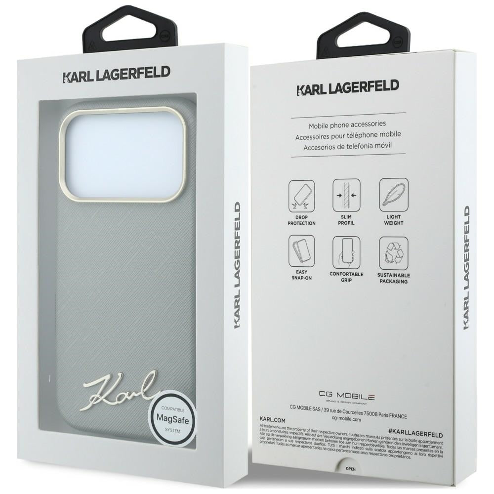 MagSafe-kuori Apple iPhone 18 Pro / 17 Pro:lle, Karl Lagerfeld, Saffiano Small Script Metal Logo, Harmaa Beige