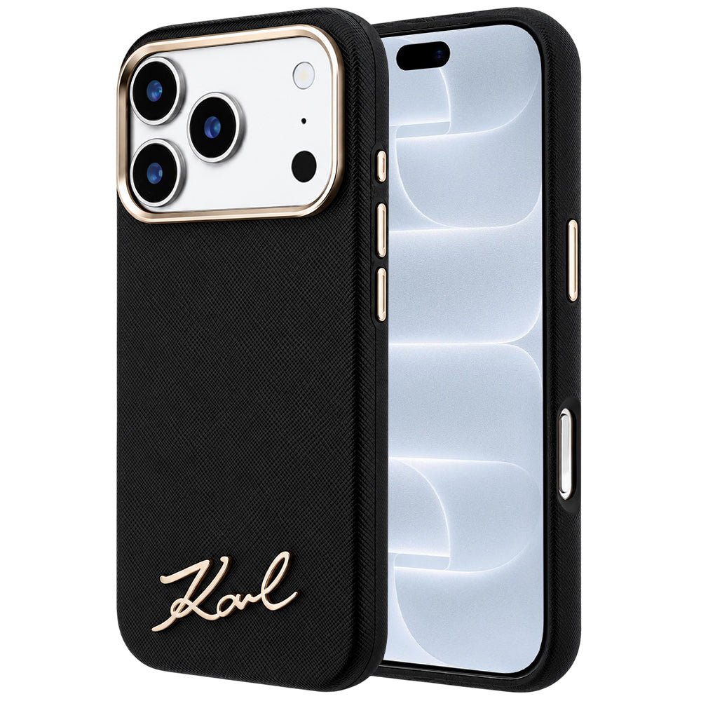 MagSafe-kuori Apple iPhone 18 Pro / 17 Pro:lle, Karl Lagerfeld, Saffiano Small Script Metal Logo, Musta