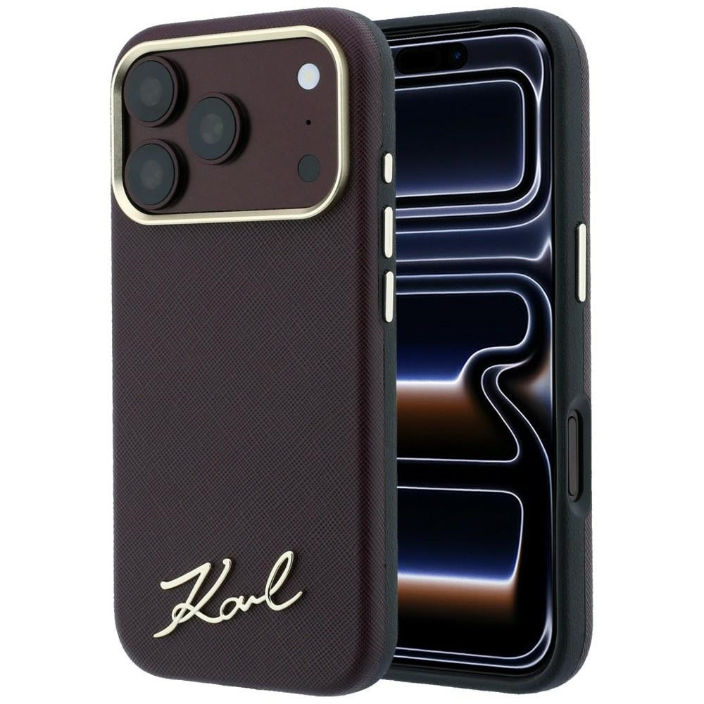 MagSafe-kuori Apple iPhone 18 Pro / 17 Pro:lle, Karl Lagerfeld, Saffiano Small Script Metal Logo, Viininpunainen